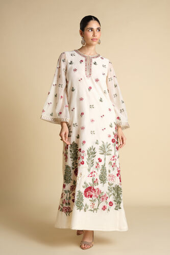 Marzun Embroidered Mul Kaftan - Ivory, Ivory, image 1